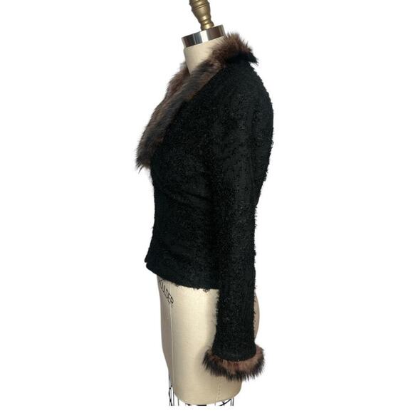 Walter Black Boucle Wool Mohair Blend W. Fur Rabbit Trim Jacket Blazer Size 0 - Picture 2 of 10
